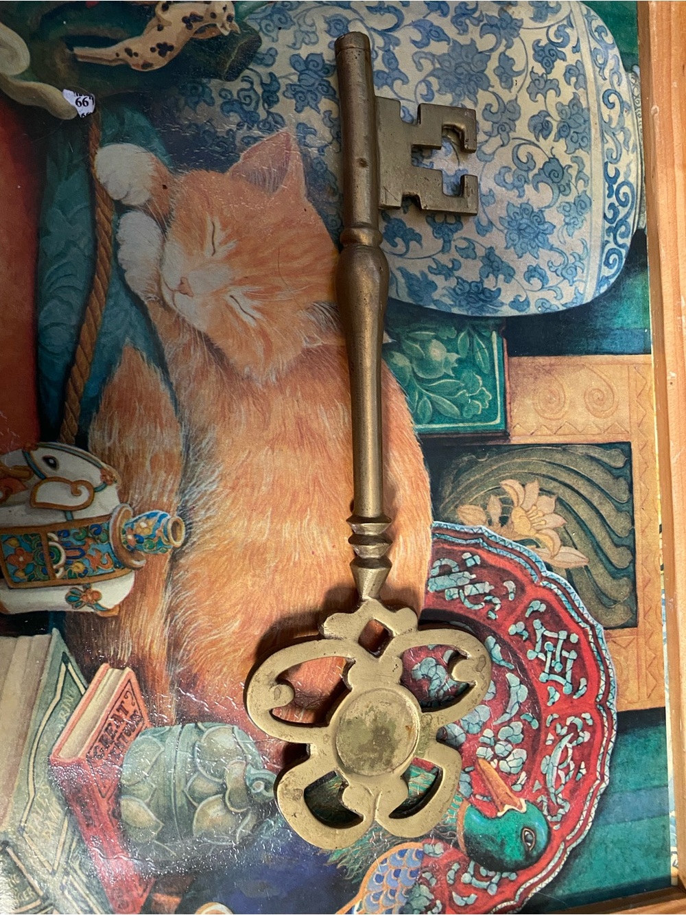 Vintage Antique-Style Brass Key Wall Accent - Gold Finish 10 inches